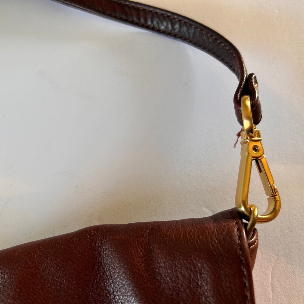 B. Makowsky Brown Leather Shoulder Bag/Clutch  Gold Hardware Y2K Leopard Lined - Picture 9 of 10